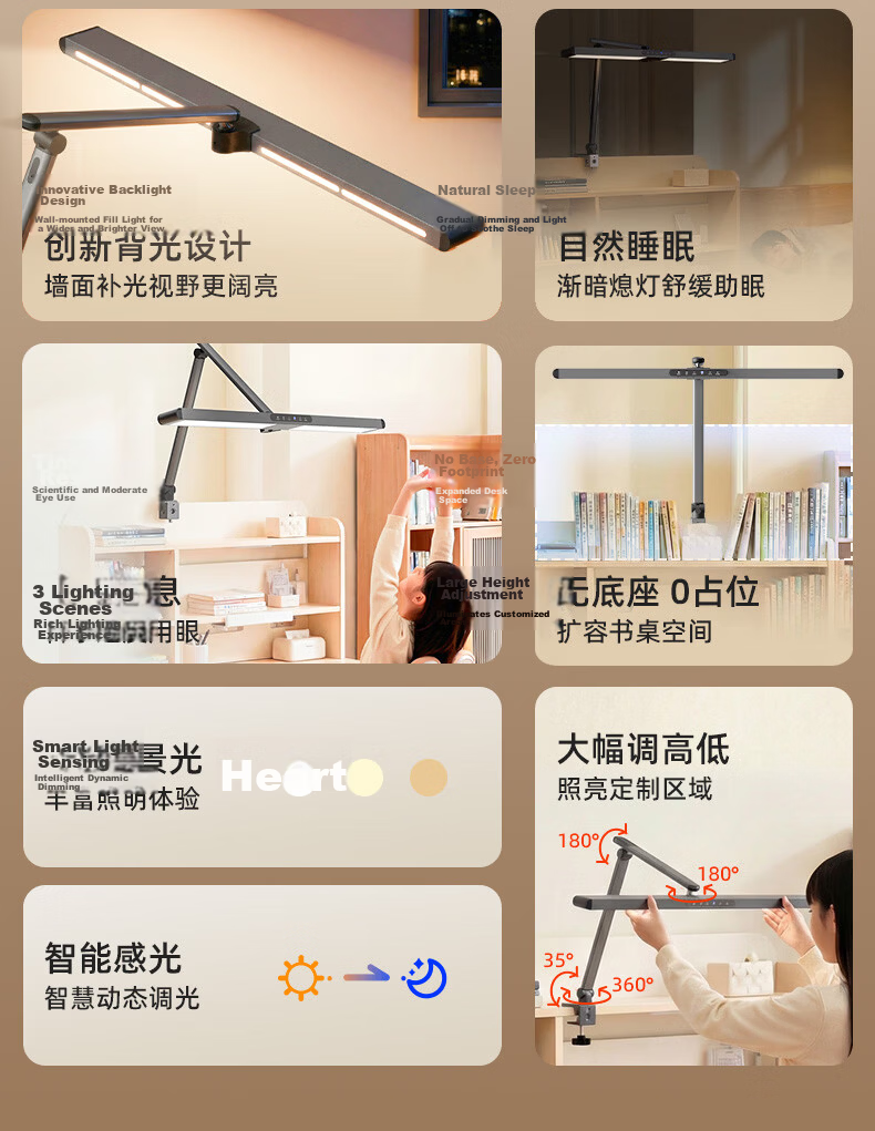 Haishibao Clamp-On Wall-Mounted Eye Protection Desk Lamp, Street Light, Full Spectrum, for Children And Students' Desks, Study-Specific TF07-105W 5