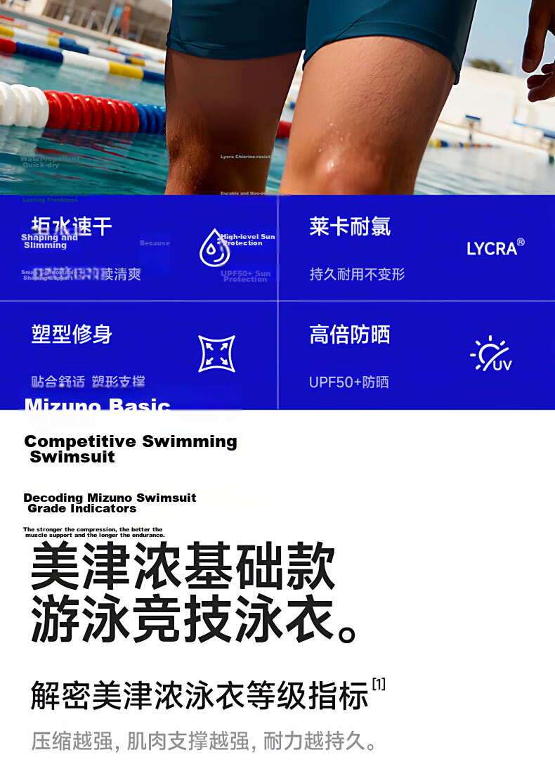 MIZUNO Men's Swim Trunks Square Leg Professional Quick-Dry Chlorine-Resistant Swimming Shorts Hot Spring Gear AD106 Panilan L 2