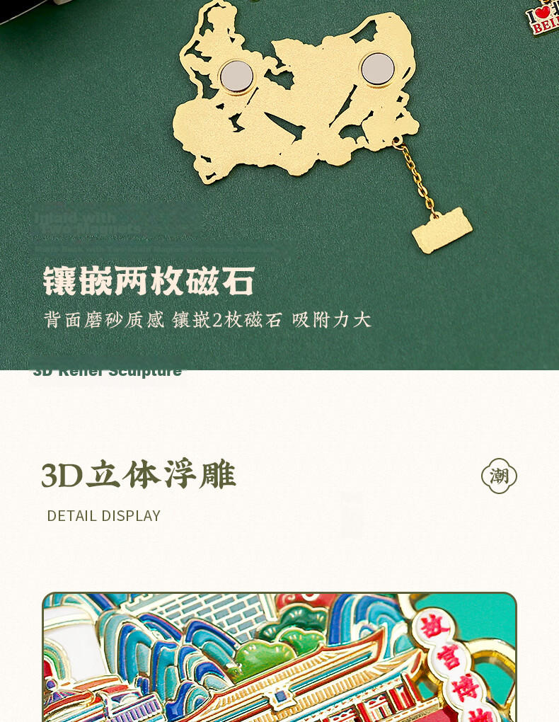 Little Carver Chinese Map Metal Refrigerator Magnet Shanghai Travel Souvenir City Landmark Collection Xi'an Beijing Forbidden City Nanjing Museum Cultural Creative Gift for Classmates Birthday 8