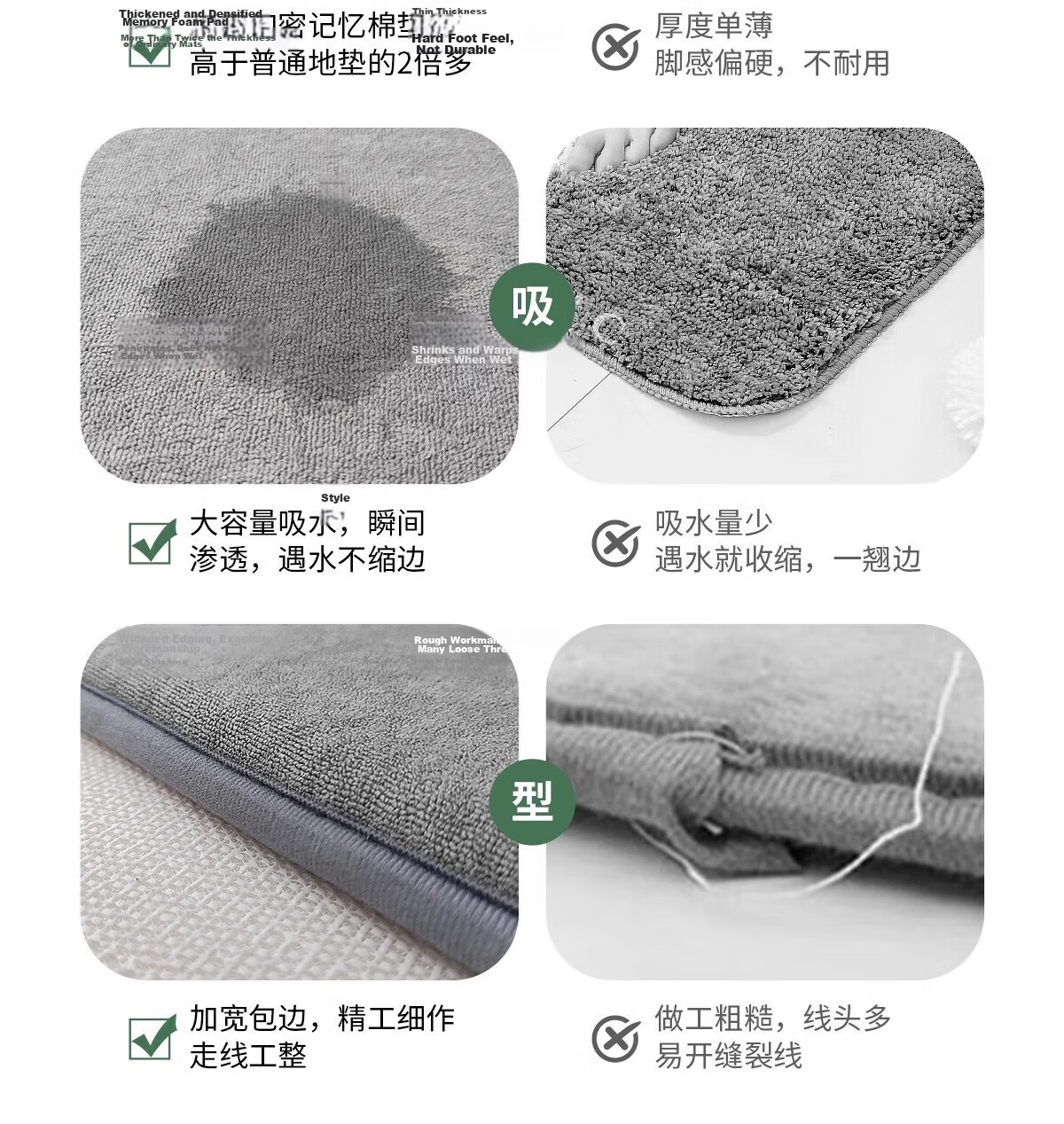 Aijiepu Bathroom Mat Absorbent Non-Slip Bath Mat Toilet Door Mat Quick-Dry Entrance Floor Mat 60*90cm 4