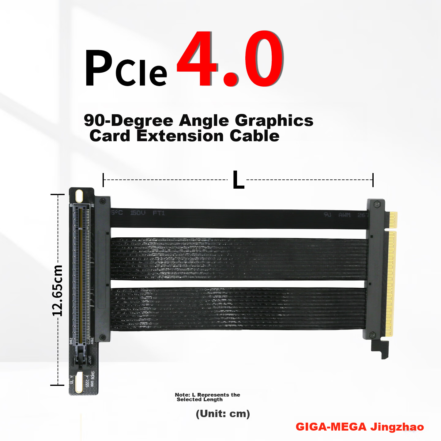 GIGA-MEGA PCIe 4.0 GPU Extension Cable 90-Degree Vertical Mount High-Speed Dual-Layer Flexible Full-Speed Stable Support All Series N/A Cards ATX Case 18cm White 11