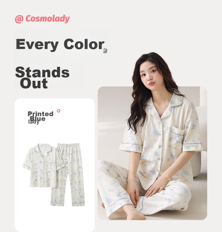 Urban Beauty Women's Cotton Soft Pajama Set Open Collar Casual Simple Thin Short Sleeve Long Pants Loungewear 3HCA22 23