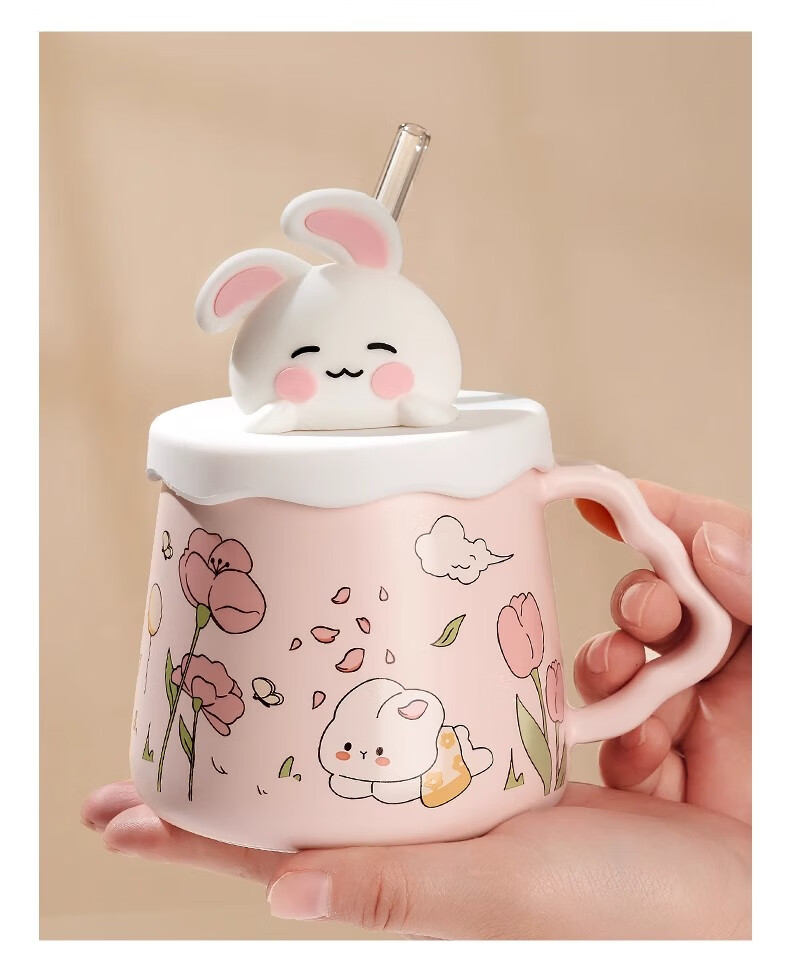 Baqianxing Ceramic Mug with Lid, Stylish Cup, Birthday Gift for Girlfriends, Companionship Gift 9