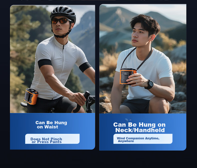Portable Waist Hanging Dog Fan Personal Cooling Device Small Fan Outdoor Construction Work High Power Long Battery Life Rechargeable Clip-On Waist Neck Hanging Air Conditioner Fan 18