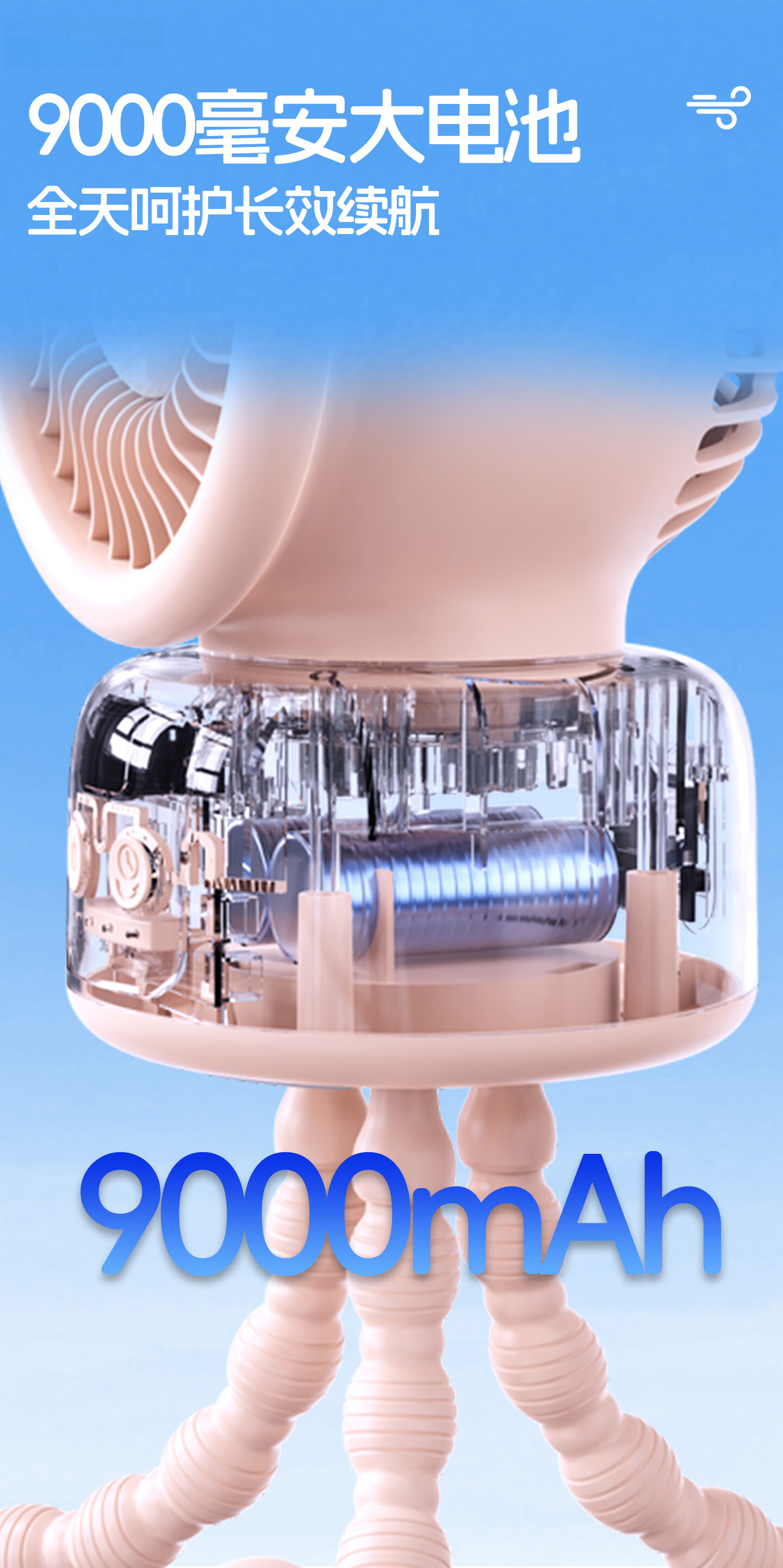AIMIKU [Mom's Choice] Baby Stroller Mini Fan Children's Outdoor Oscillating Quiet Long Battery Life Octopus Portable Clip-On Rechargeable Bedside Fan 11