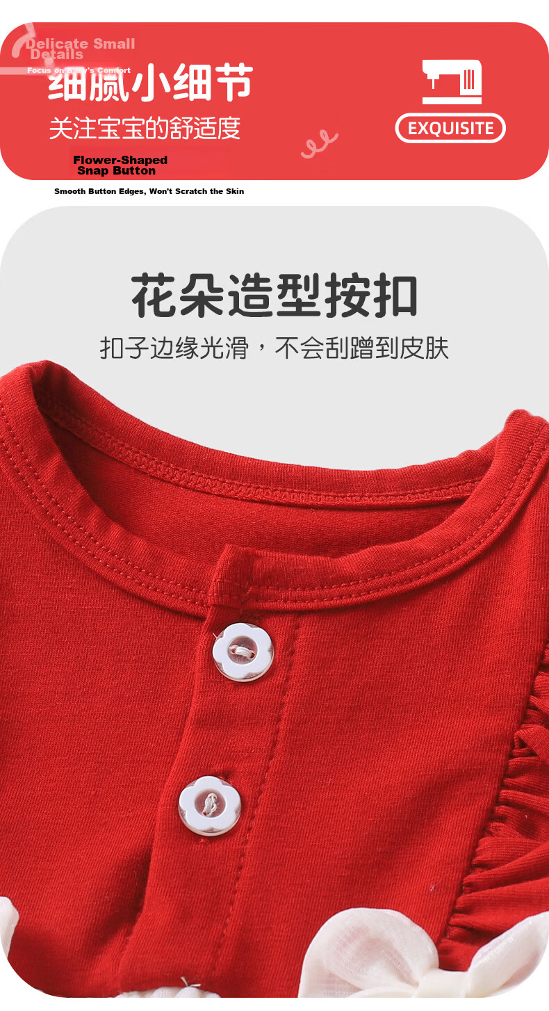 Youqi Baby Summer Thin Romper Dress for Newborn Girls Princess Dress Red Ceremony Outfit for 1-Month, 100-Day, and 1-Year Celebrations 4