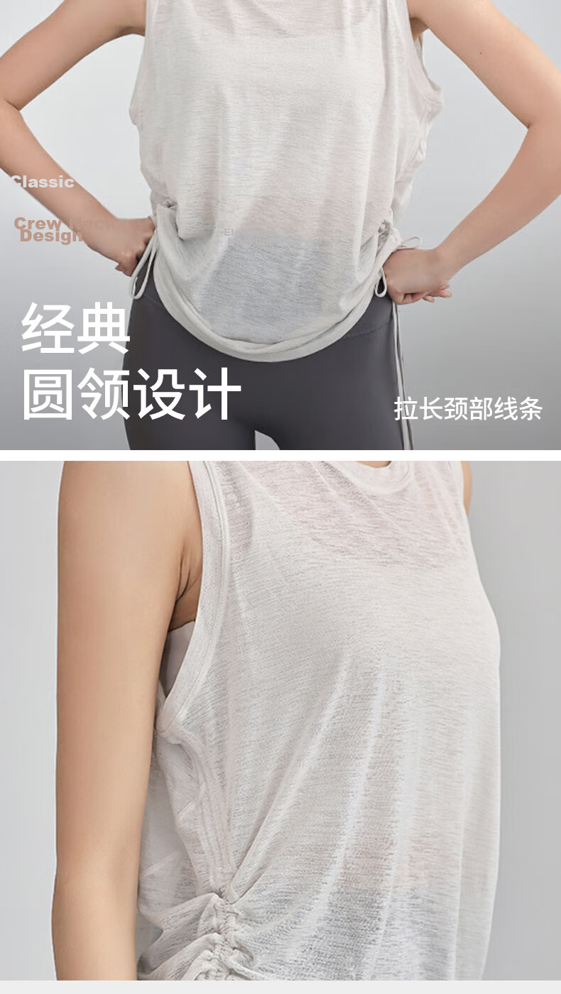 Free Style Women's Sports Short Sleeve Running Quick-Dry Loose Sleeveless Drawstring Top T-Shirt Pilates Yoga Fitness Cover-Up Spring Summer 5