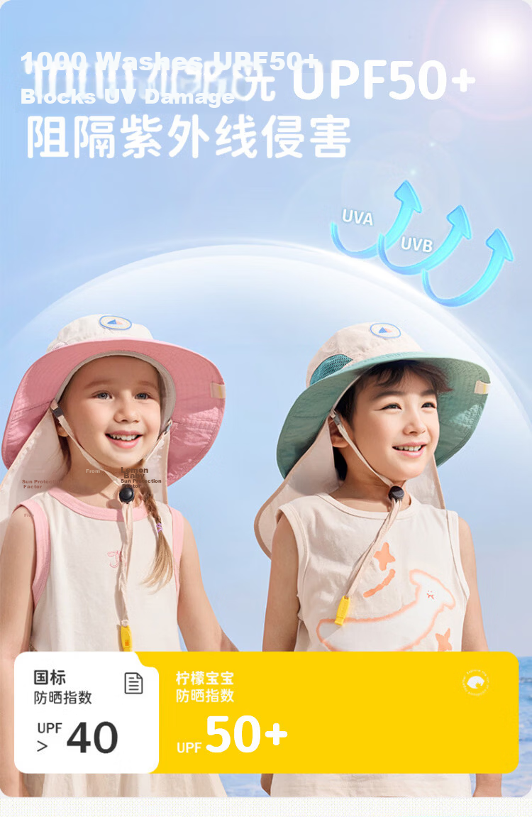 Lemon Baby Kids Sun Protection Hat UV Protection Baby Bucket Hat Boys Girls Sunshade Hat with Cape Mouse Tail Purple 54cm 5