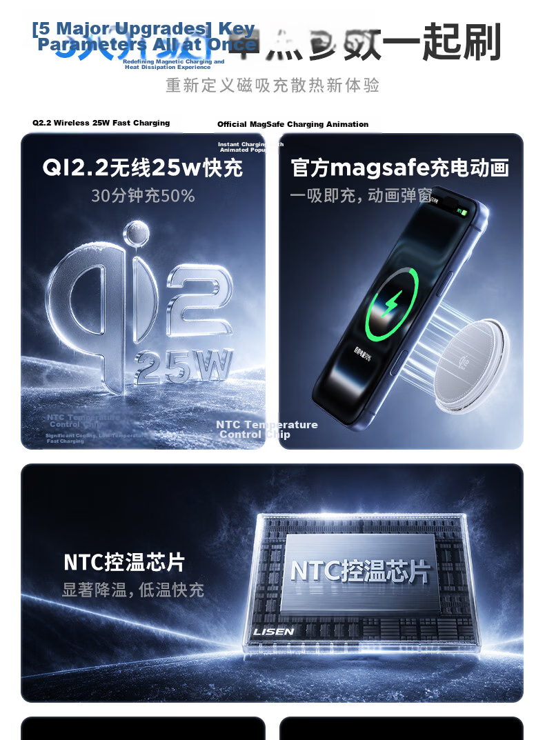 Lisen Qi2 Apple Wireless Charger 25W Fast Charge Magsafe Magnetic Compatible with iPhone 17 Pro/16/15 and AirPods Charging Dock 7