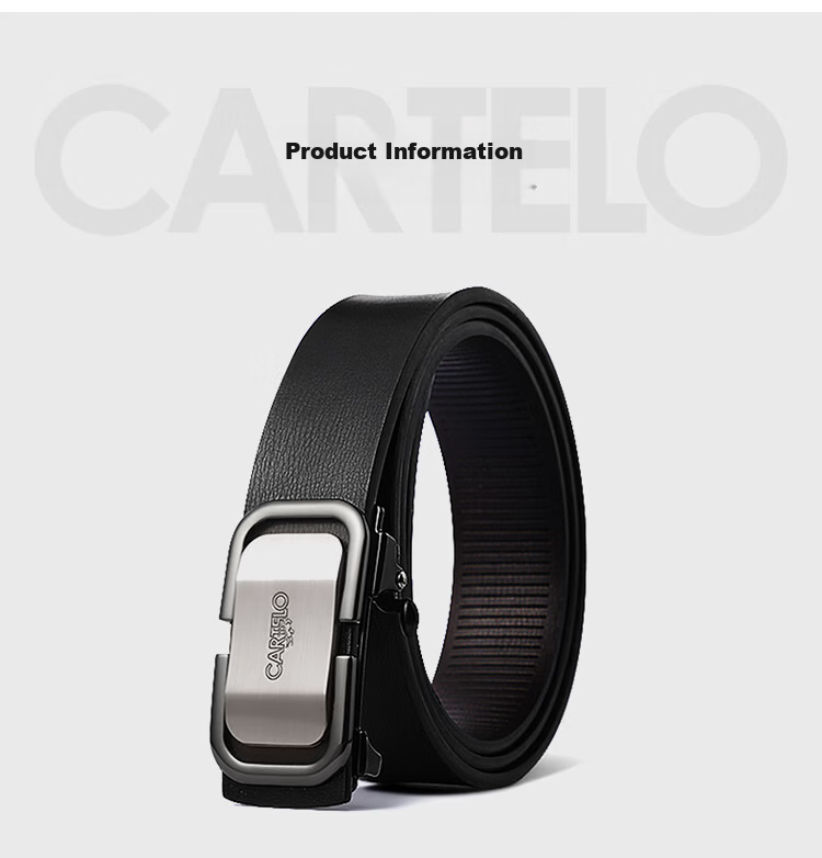 Cartelo Crocodile Men's Leather Belt No-Tooth Automatic Buckle Business Casual Waistband Versatile Youth Belt Gift for Boyfriend 9