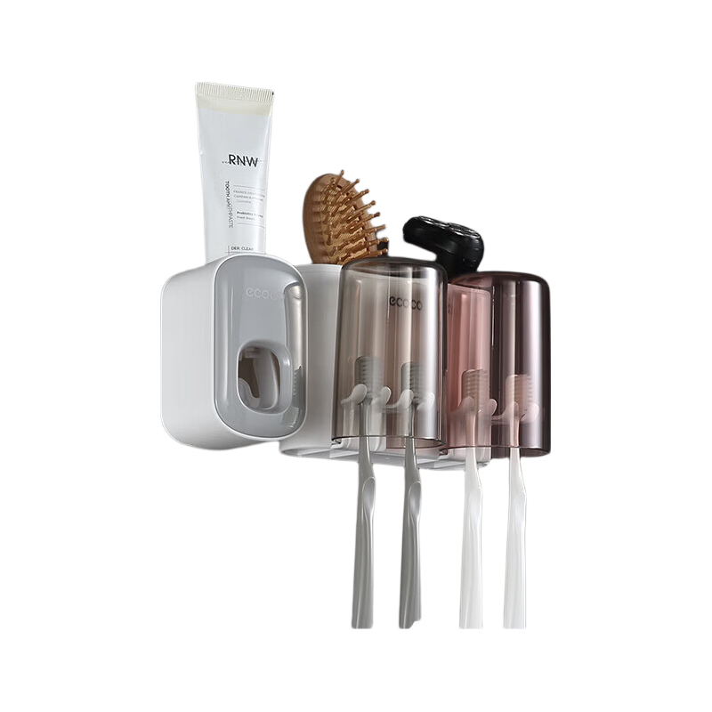 Ecoco Toothbrush Holder, No Drilling Required, Mouthwash Cup, Toothbrush Cup, Wall-Mounted Electric Toothbrush Rack, Toothpaste Dispenser