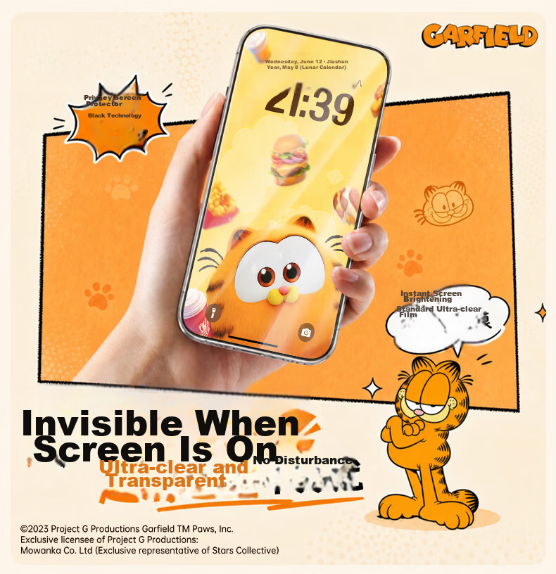Smorss [2-Pack Garfield Anti-Glare Screen Protector] for iPhone 17 Pro Tempered Glass Film, Apple 17 Pro HD Anti-Fingerprint Garfield Screen Protector 15