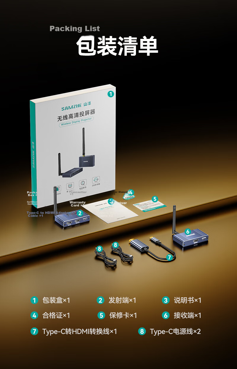 Sanze HD Wireless HDMI Screen Mirroring Device HD Conference Screen Sharing for Laptop Desktop to TV Monitor Projector Point-to-Point 200m Transmission WP200 16