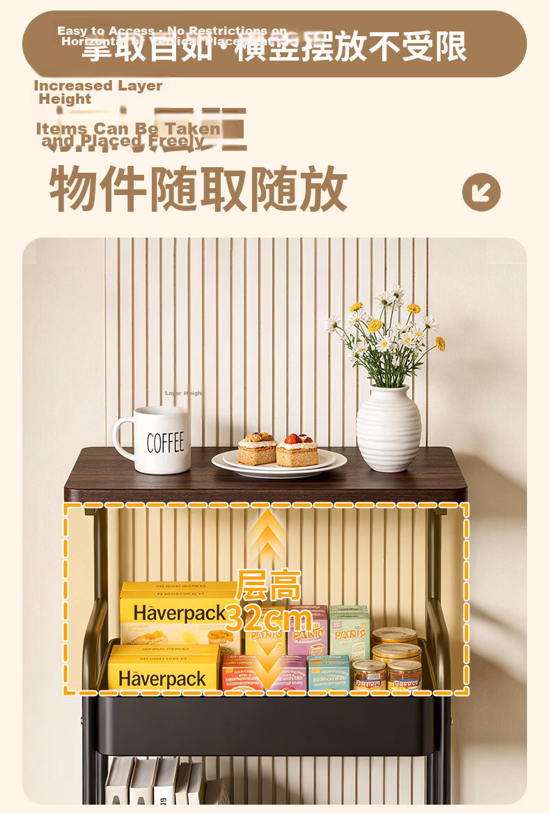 Xiaomo Mobile Tea Table Cart Sofa Side Table Bedside Storage Rack High Tea Table Living Room Snack Bedside Cabinet 8