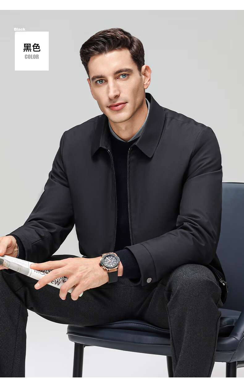 ROMON Lightweight Down Jacket Men Dad Warm Autumn Winter Business Casual Lapel Executive Coat 25030Y Dark Blue XL 20