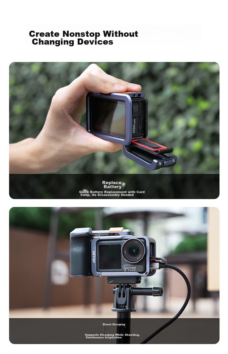 LKTOP Metal Cage Street Shooting Handle Kit for DJI Osmo Action 5 Pro/4/3 DJI Action Series Sports Camera Expansion Accessories 6