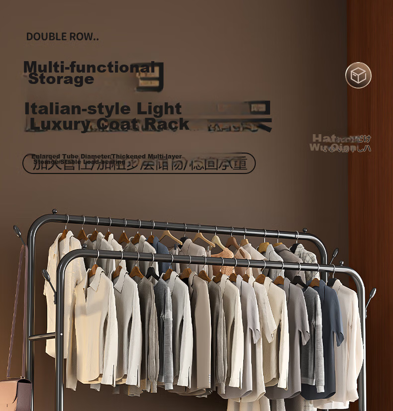 Xiangzhubian Double-Layer Double-Net Floor Standing Coat Rack Clothes Hanger for Dormitory Bedroom Balcony Storage Rack 1