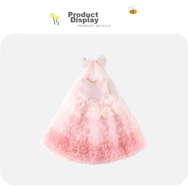 VOONLIE Girls Summer Dress Pink Gradient Princess Dress Baby Sweet Birthday Dress Summer 8
