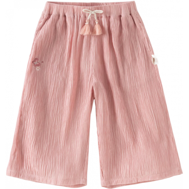 DAVE & BELLA Girls' Summer Wide-Leg Pants Thin Nine-Point Trousers for Older Kids, Class A Stylish