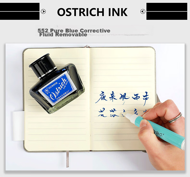 Ostrich Pure Black Quick-Dry Ink for Fountain Pens Compatible with Parker, Lamy, Pilot, Hero, Picasso 60ml 555 Black Carbon Ink 6
