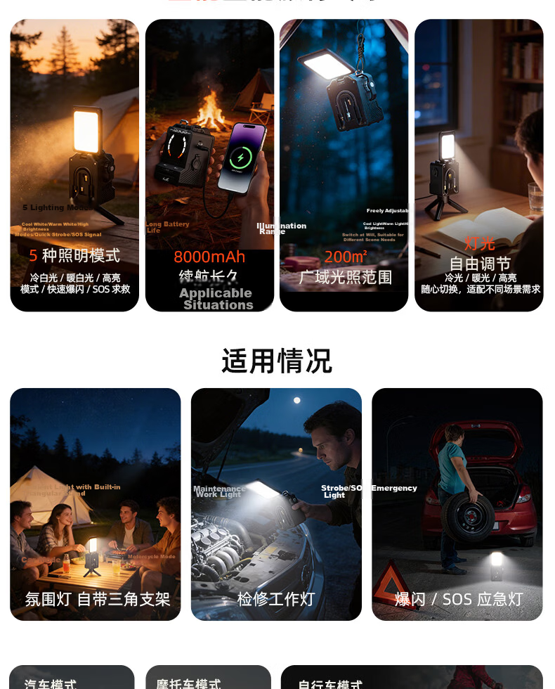 TOWERTOP Inflatable Pump Camping Lantern All-in-One Car Electric Air Compressor Outdoor Emergency Power Supply Tire Pressure Gauge Pump 10