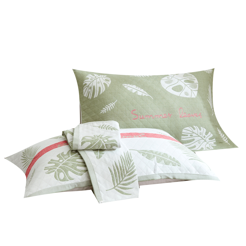 Hongdou Thickened Pillow Towel Three-Layer Gauze Anti-Slip Breathable Pillowcase Home Pillow Cover 52*78cm Summer Banana-Green