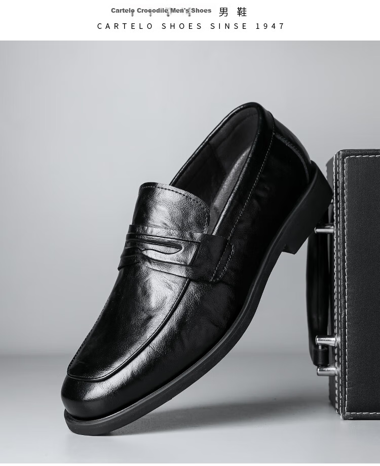 CARTELO Men's Leather Shoes, Soft Sole Slip-On Business Casual Loafers, Breathable Slip-On Leather Shoes for Men, 9906 Black, Size 42 13