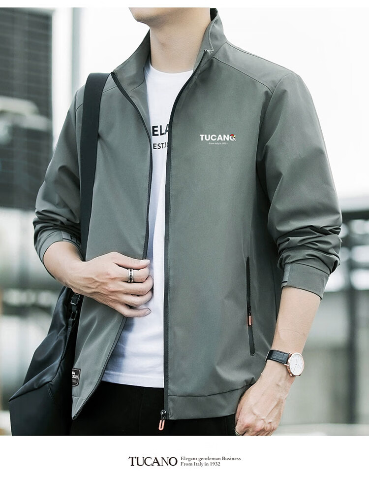 TUCANO Men's Jacket Autumn Winter Business Casual Stand Collar Coat Black M 9