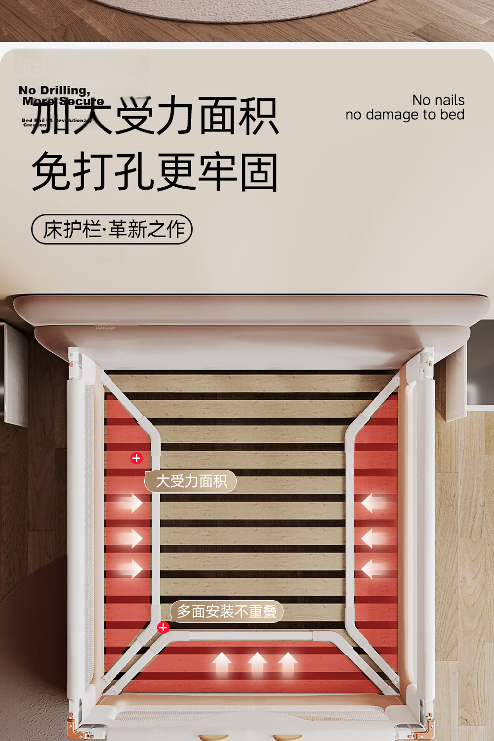 Qianbei Baby Bed Rail Anti-Fall Protective Guard Children's Bedside No-Drill Safety Bed Fence Khaki Bear 1.8+2+2m Three-Sided 2