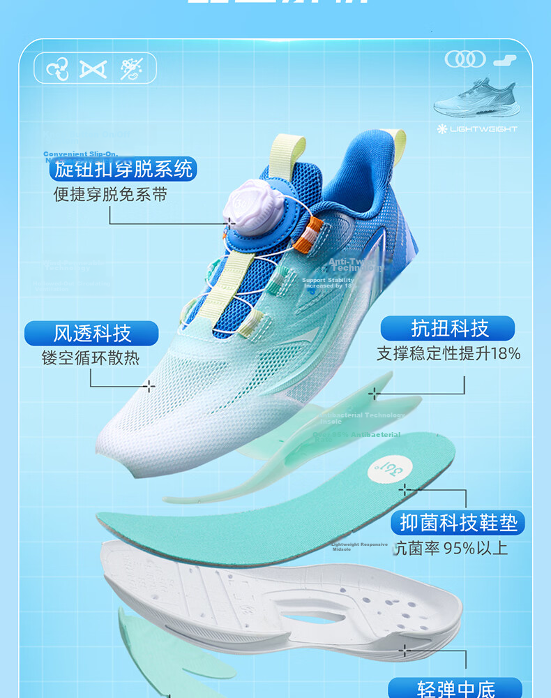 361° Wind Breath 7.0 Kids Running Shoes 26 Autumn Boys Girls Lightweight Bounce Cushioning Professional Dial Sports Shoes Black 37 12