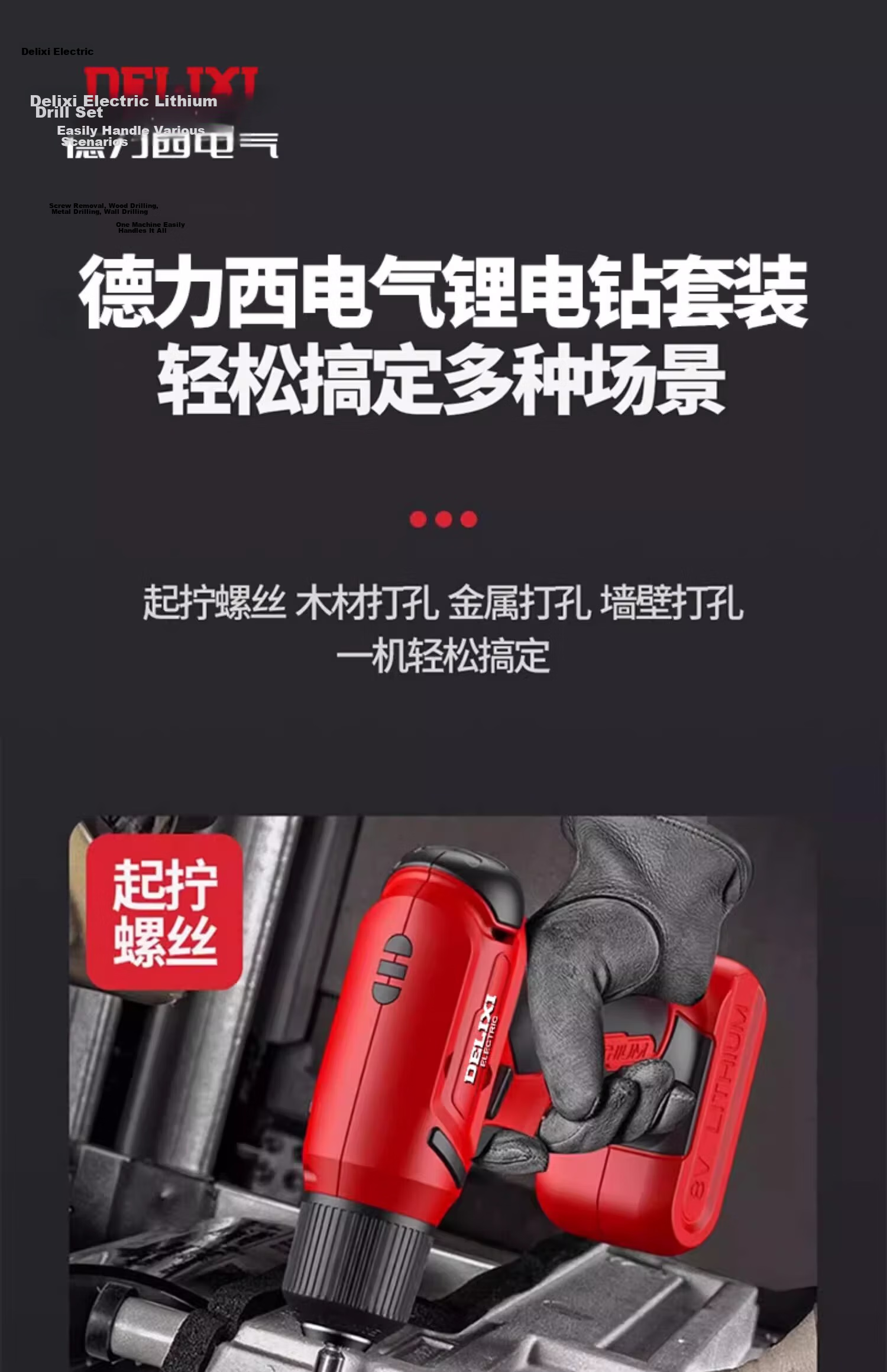 Delixi Electric Drill Cordless Screwdriver Impact Set Lithium Battery Handheld Drill Power Tools 12