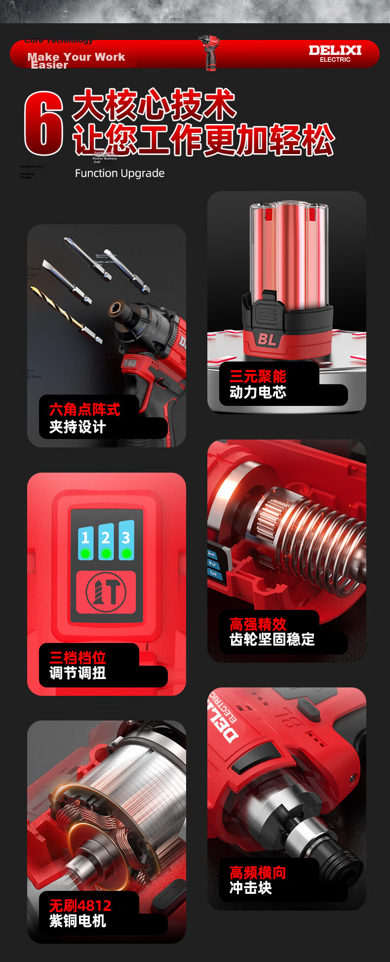 Delixi Electric Brushless Impact Screwdriver Cordless Lithium Electric Screwdriver Multifunctional Impact Hand Drill 16.8V 2