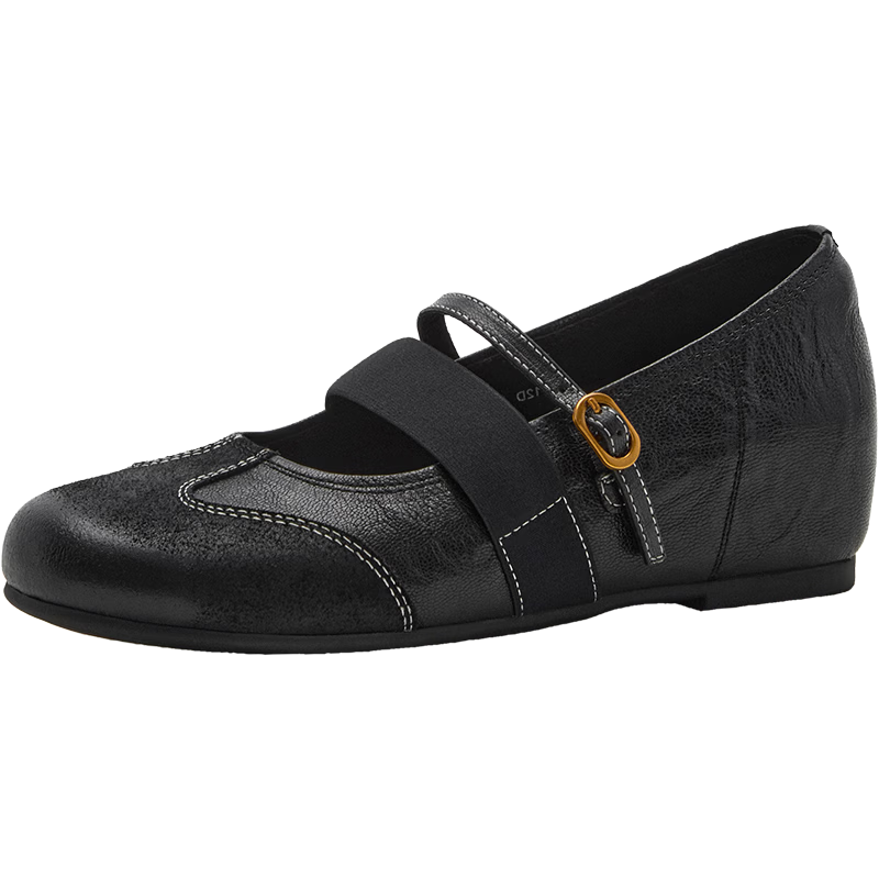 Bata Rococo Sheet Music Calfskin Mary Jane Shoes for Women Ultra Soft Flats 1812D Black - Hidden Height Increase Size 38