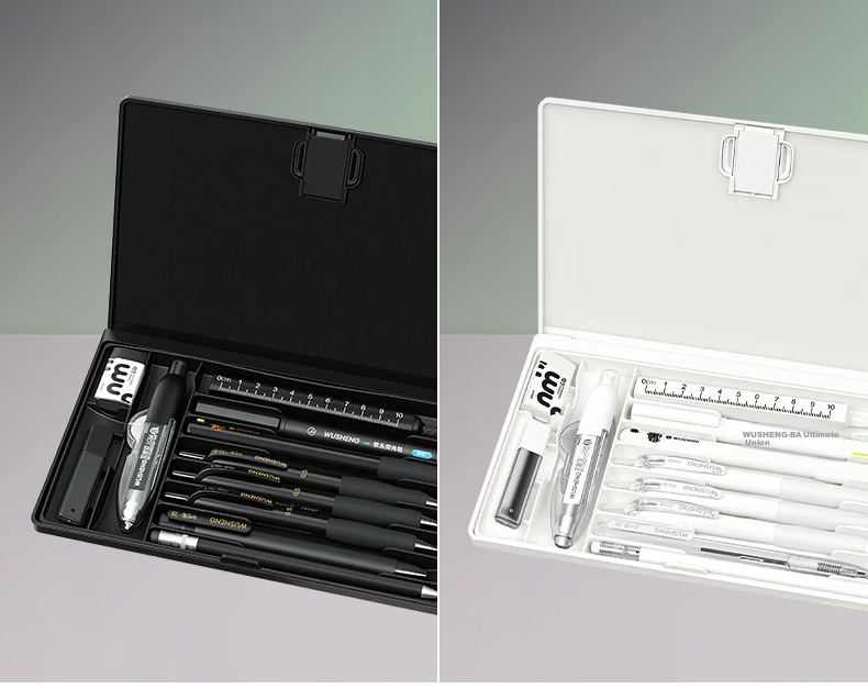 Wusheng Scholar Efficiency Multifunctional High-Tech Stationery Box for Boys and Girls, Stylish Minimalist Popular Large Capacity Premium Pencil Case with Storage Box Basic Black 13