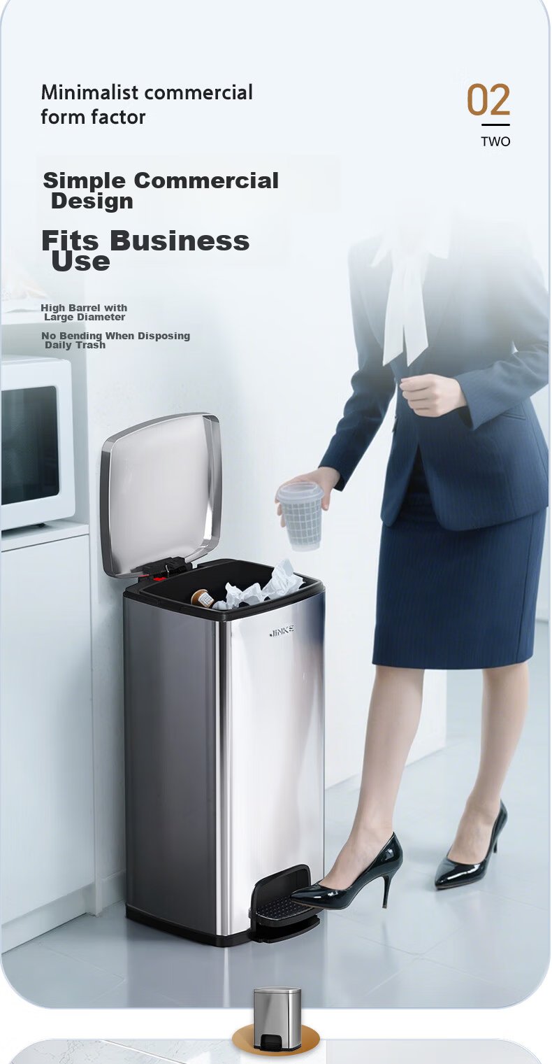 Jinke 25L Stainless Steel Trash Can Large Capacity Commercial Foot Pedal with Lid Square Sand Silver Steel for Mall Hotel Lobby Office Kitchen Living Room 3