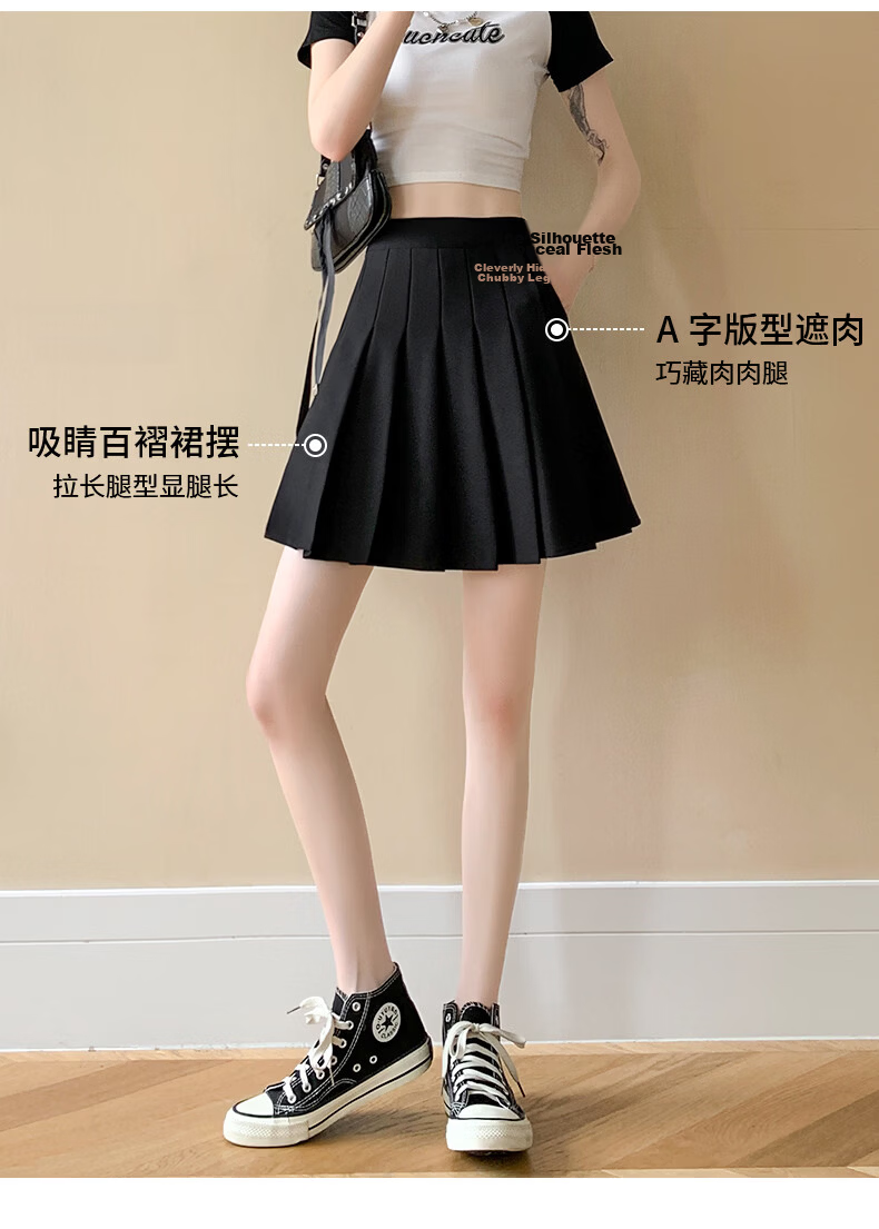 Langsha Pleated Half Skirt for Women Spring Summer Elastic Waist High Waist Slimming JK School Style A-Line Short Skirt with Pockets 10