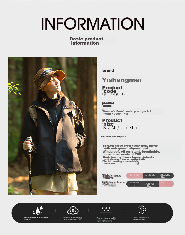 Yishangmei Women's Three-In Jacket, Spring Autumn Winter Style, Thickened Warm 2026 Clothing, Women's Windbreaker, Pink XL 11