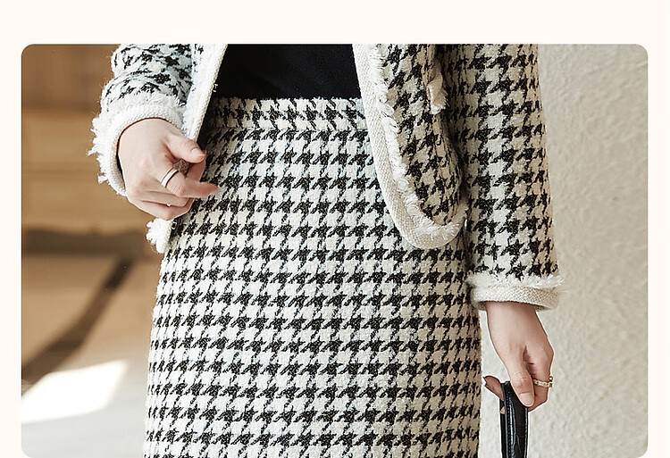 Dme Xiaoxiangfeng Two-Piece Winter Set, Commuter Round Neck Top And Skirt, Contrasting Color Outfit for Women, Fashionable, Black, M 4