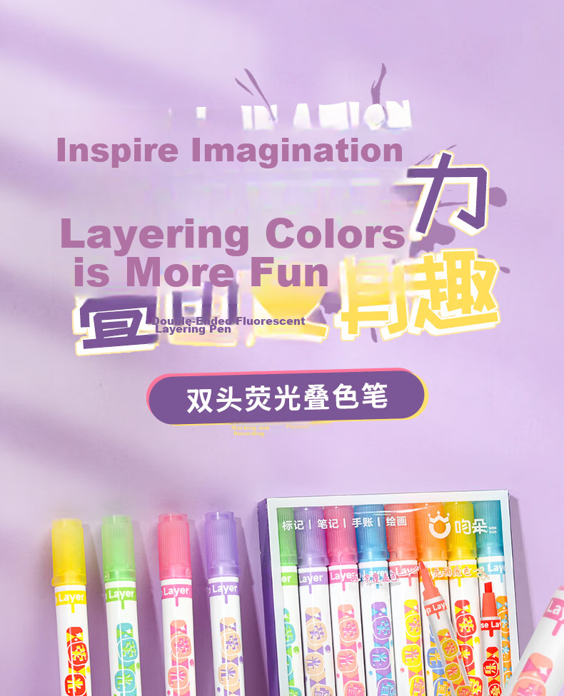 WenDuo 12-Color Highlighters, Dual-Tip Markers, Colorful Pens for Emphasizing Key Points, Essential Stationery for Primary And Middle School Students, Back-To Supplies, Layered Colors, 6-Pack WD-1276 1