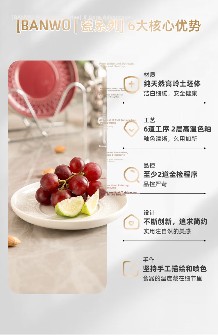 Banwu Life Bone Plate Ceramic Bone Dish White Household Bone Plate 6-Inch Small Plate White Porcelain Dishwasher Safe Fruit Plate 7