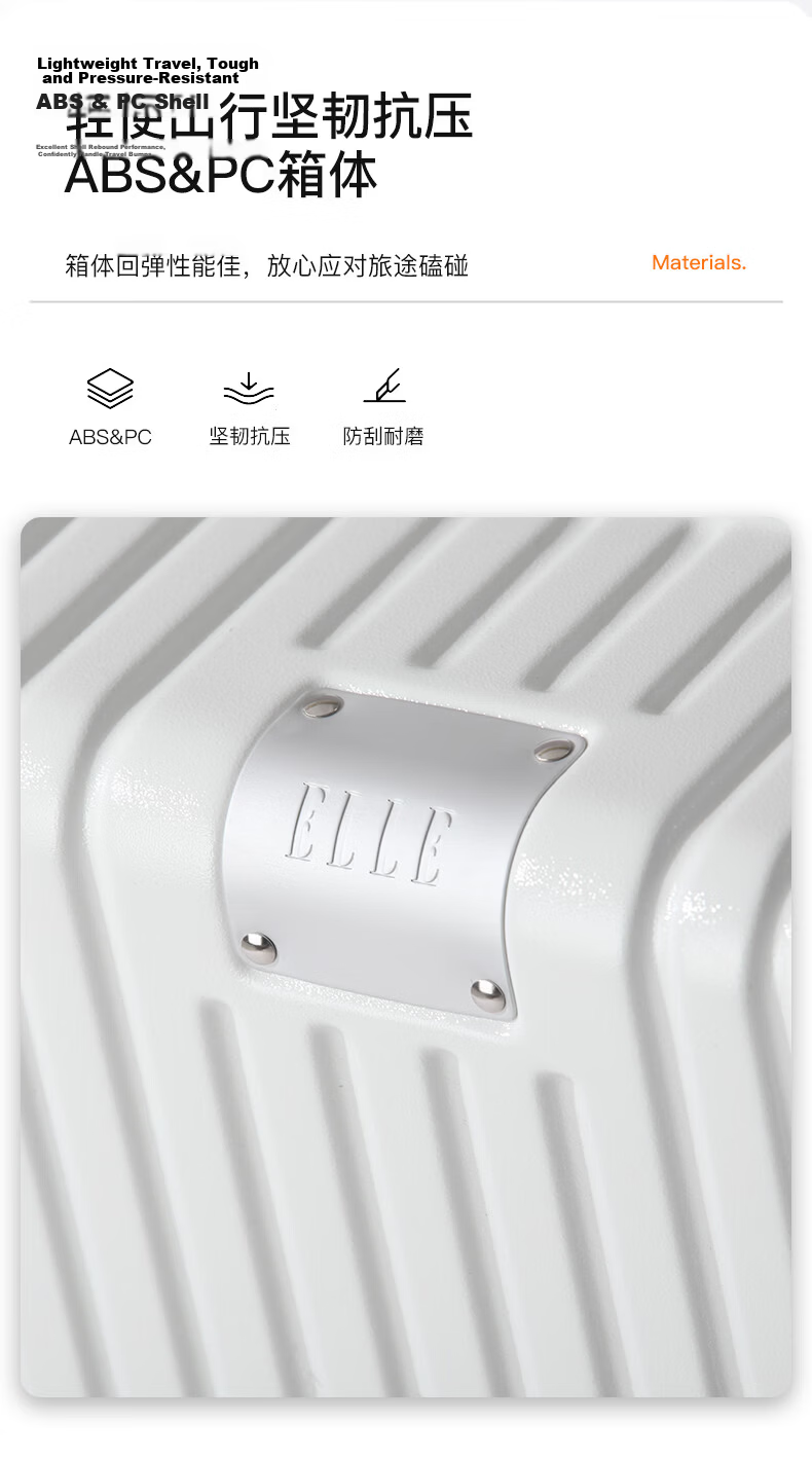 ELLE French Fashion Colorblock Luggage Suitcase Scratch-Resistant Carry-On White Purple 22 Inch 9