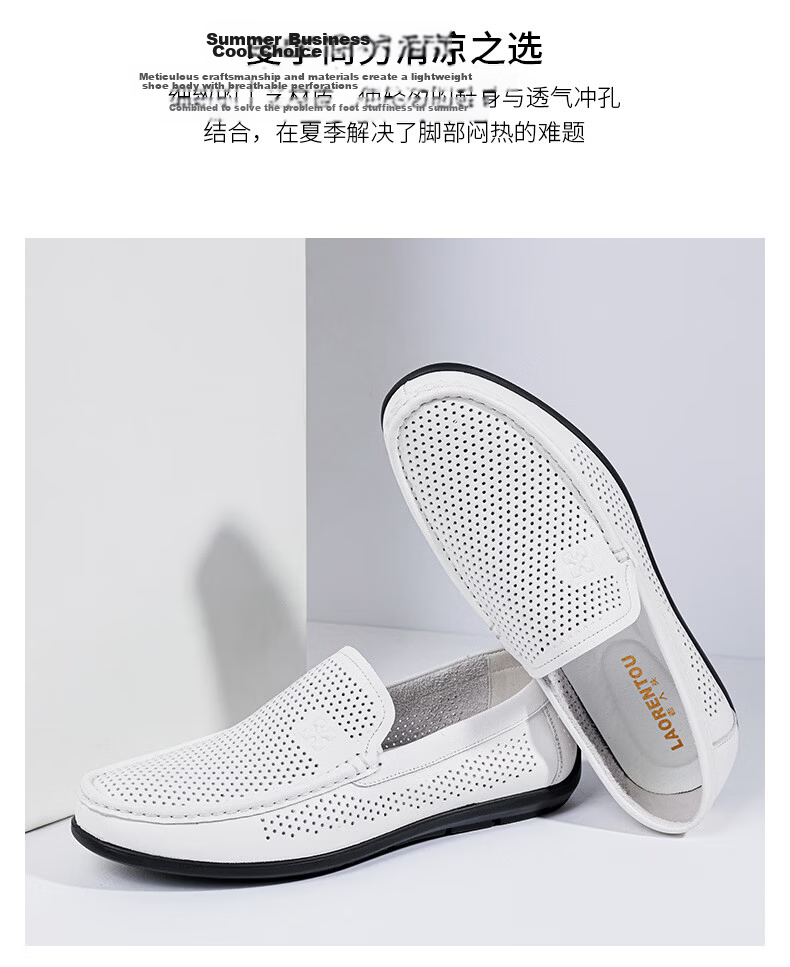 LAORENTOU Men's Leather Shoes, Business Casual Shoes, Top-Grain Cowhide Slip-Ons, Wear-Resistant Breathable Sandals, Men's Hollow Breathable Shoes, Perforated Shoes LL13190 Black 44 3