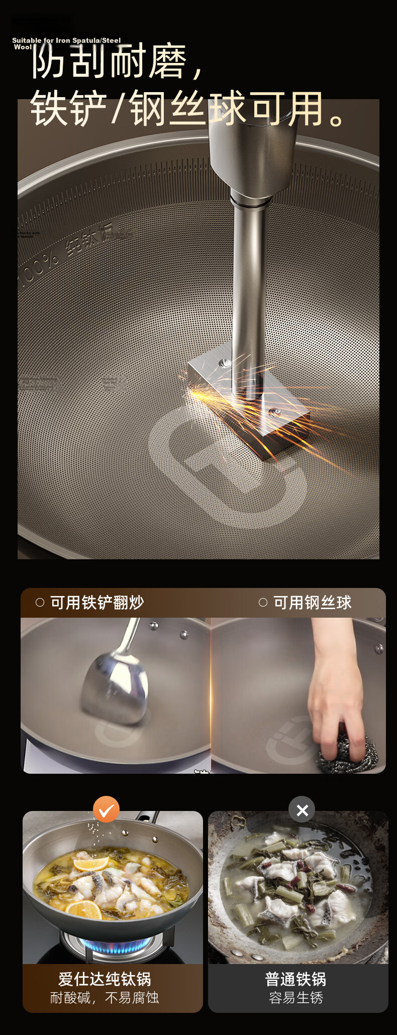 ASD Titanium Non-Stick Frying Pan Flat Bottom Egg Steak Cooking Pan Induction Gas Stove Compatible Z3 16