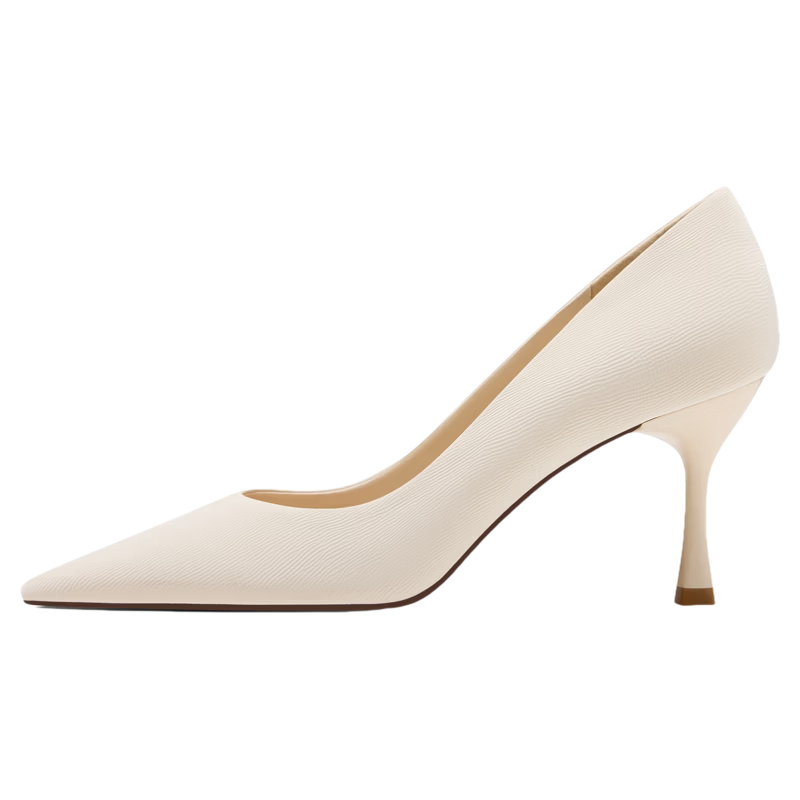 Josiny Pointed Toe Black High Heels Spring 2026 New Commuter Work Shoes Simple Women's Low-Cut Single Shoes Off-White Size 36