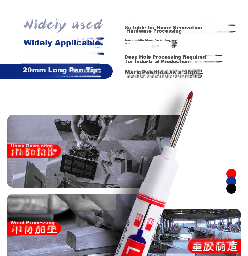 DiLe Long-Tip Marker Pen, Oil-Based Line Marker, Specially Designed for Tiles And Carpentry, Construction Site Use, Extended Deep Hole, Fine Line Drawing, Waterproof And Oil-Resistant Marking Pen, XN-317 Mixed Colors, Pack of 6 6