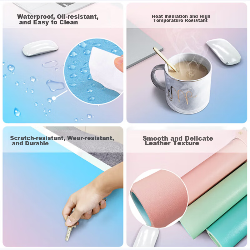 Juyingfeng Large Leather Mouse Pad Odorless Waterproof Oil-Resistant Wash-Free Dining Mat Luxury Minimalist Ins Style Custom Printed Desk Pad 900*420*2mm Milk Powder Small Flower 4