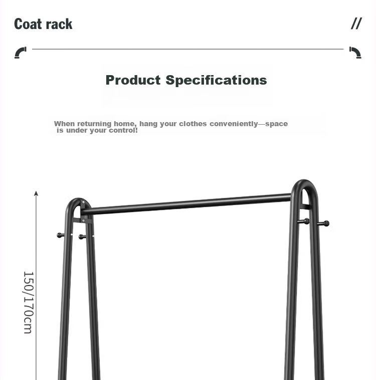 Yixuan Floor Standing Coat Rack Clothes Hanger Movable Bedroom Living Room Drying Storage Rack Black 20