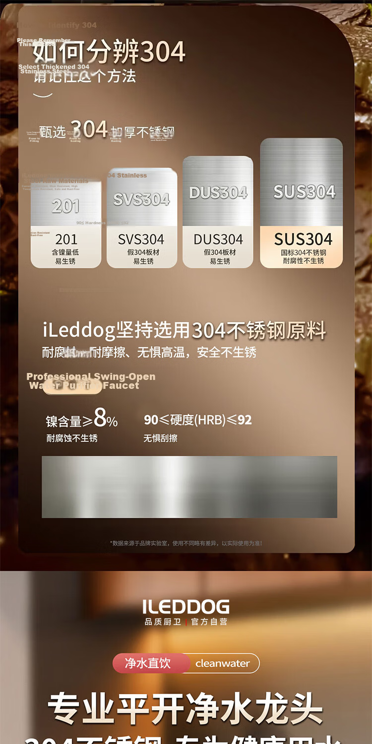 ILeddog Seiko 304 Stainless Steel Water Purifier Faucet Household 2-Point Kitchen Water Filter Direct Drinking Machine 1