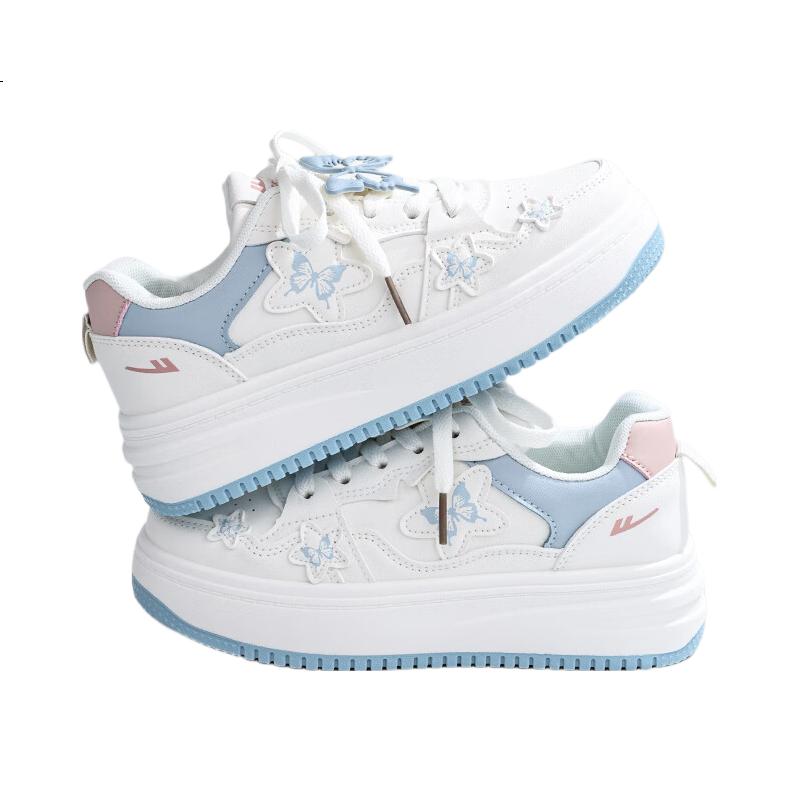 Warrior Butterfly Women's Autumn New Versatile Thick-Soled White Sneakers Mesh Shoes Light Blue Size 40