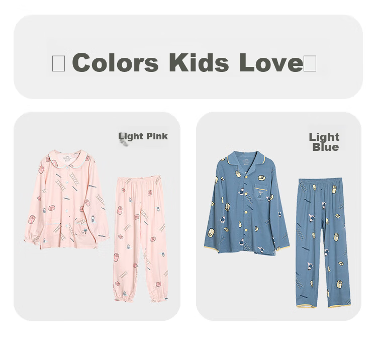 Hodohome Children's Pajamas Girls Cotton Spandex Loungewear Cartoon All-Over Print Long-Sleeve Cardigan Set 116 160 8